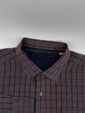 Tommy Bahama Gray and Burgundy Plaid Button-Down Men’s XL/TG Shirt